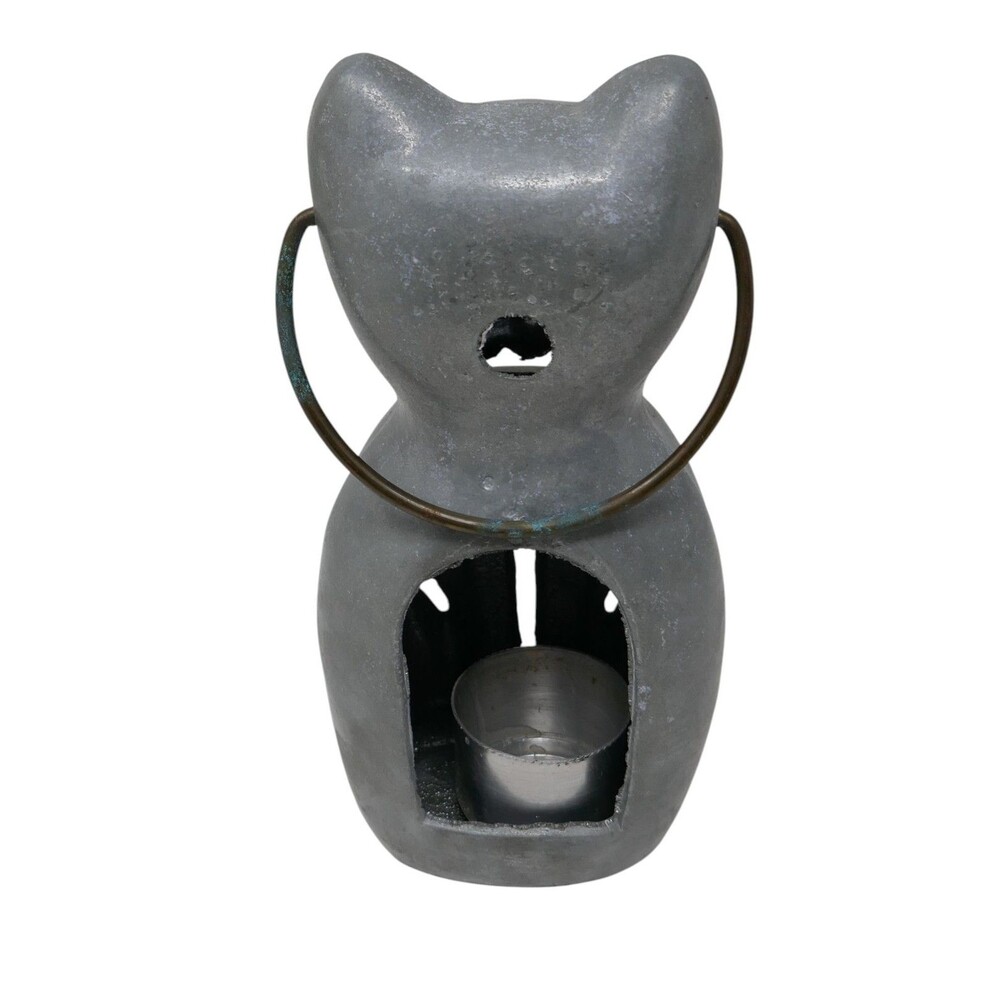 Mid Century Modern 1940s Cast Metal Cat Lantern Candle Holder Garden Sculpture - Picture 5 of 13